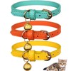 3 Pack Leather Cat Collars with Bells Soft Pet Safety