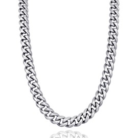 RUGGED STEEL - Curb Chain Solid Stainless Steel 10 mm Wide (Silver High Gloss) - Stylish XL Cuban Link Chain for Men & Women 45 50 55 60 65 cm Sturdy 24/7 Jewellery → Waterproof - Includes Jewellery