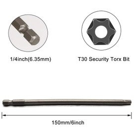 Utoolmart Torx Screwdriver Bits, 1/4 Inch Hex Shank Screwdriver Bits, T30 Magnetic Security Tamper Proof Bit, S2 Steel Torx Head Screw Driver Bit, 150mm Length, for Repair Work, 5 Pcs