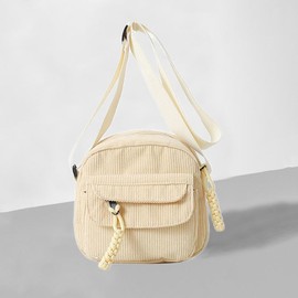 2024 Casual Crossbody Bag for Women Fashion Mini Square Bag Corduroy Shoulder Bag Cute Messenger Bag - Color: White