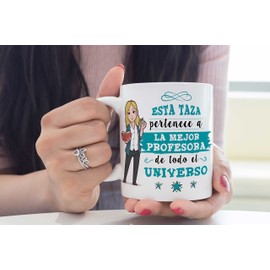 MUGFFINS Taza Profesora (Mujer) - La Mejor Profesora del Universo - Regalos Originales para Profesoras y Maestras - Cerámica 350 ml / 11oz