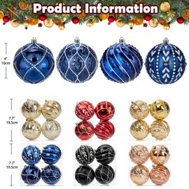 Christmas Balls Ornaments 3.94" Blue Christmas Ornaments Balls Shatterproof Plastic Christmas Balls for Xmas Tree Decorations Big Hanging Ornaments for Holiday Wedding Party Indoor Outdoor Decor 4Pcs