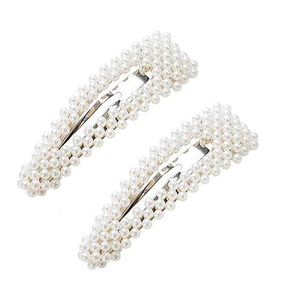 2PCS Sweet Imitation Pearl Hair Clips Hairpin Simple Fashion Alloy BB Hairgrip Hair Accessories for Women (Drop-shaped, Silver)