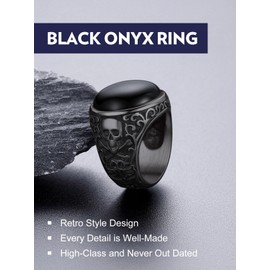 Bandmax Stainless Steel Black Biker Ring for Men Size 11 Black Onyx Thumb Ring Signet Ring Statement Ring Retro Style Skull Rings Gift for Men