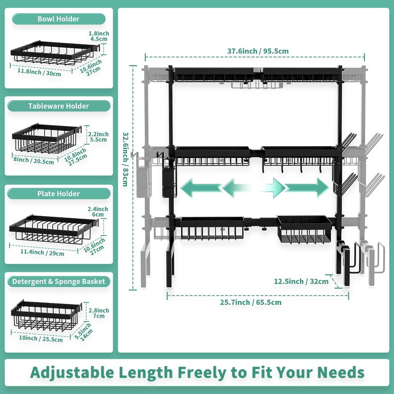 Over The Sink Dish Drying Rack,Expandable Length 3-Tier Large Stainless