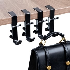 ZenBeya 2 in 1 Purse Hanger for Table, 4 Pack Desk Mount Bag Holder Hook Clamp, Adjustable Fireplace Garland Hanger with 2 Hooks for Home Christmas Decoration (Black, 4PCS)