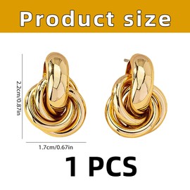 Earrings Women's Knot Drop, Earrings for Women, Chunky Jewellery, Statement Vintage Jewellery, Women's Drop Golden Earring, Hanging Metal Large Earring, Gift for Girls Women, Metal