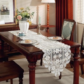 DIGNIFYING Lace Table Runner 60 Inches Long Macrame Table Runner Dresser Runner for Bedroom Lace Runners for Tables Lace Runner for Dresser Summer Crochet Table Runner for Dining, Wedding 17*59 in