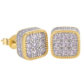 VEXXS S925 Diamond Stud Earrings for Men, 14K Real Gold Plated Iced Out Earrings Micro Pave 5A CZ Stones Men’s Studs, 925 Sterling Silver Earrings, Hypoallergenic Earrings for Men Women Hip Pop Earrings Street wear (C-14K Gold)