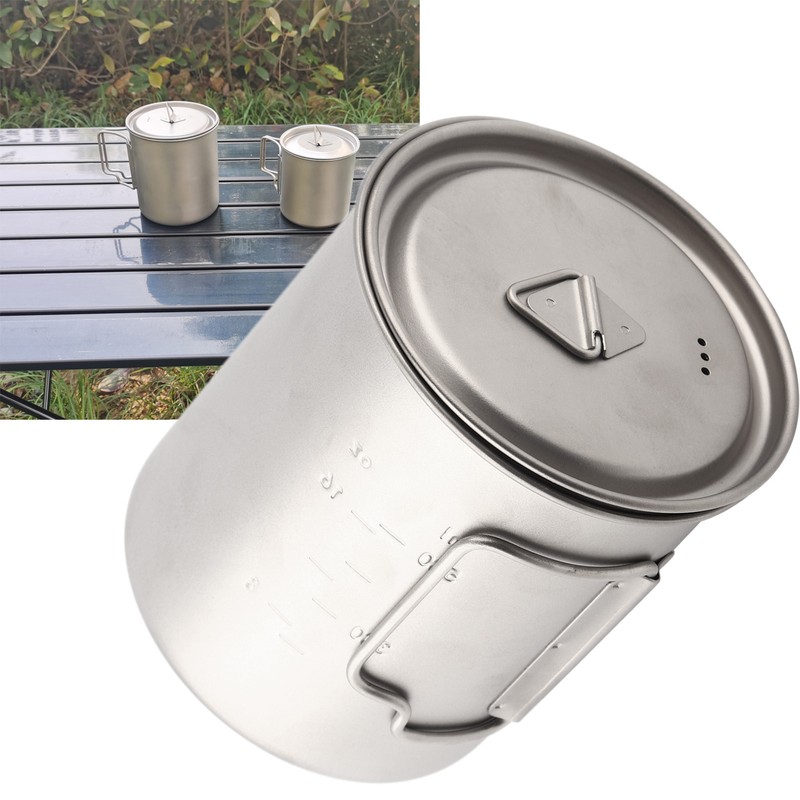 Outdoor Drinking Cup with Foldable Handle Titanium Mug with Lid