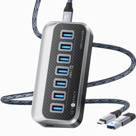 SETMSPACE Hub USB, concentrador USB para transferencia de 5 Gbps, multipuerto USB con diseño ergonómico de 32 °, concentrador USB de 7 puertos, expansor USB para MacBook, Dell, HP, Lenovo