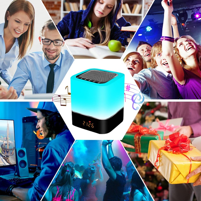 LED Night Light with Alarm Clock Bluetooth Speaker, Touch Sensor