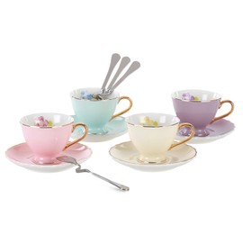 Jusalpha Porcelain Coffee Bar Espresso SMALL Cups and Saucers Set, 3-Ounce FD-TCS02-4COLOR (3 OZ)
