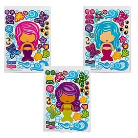 Adorable 24 Pack of Make-Your-Own Mermaid Sticker Sheets ~ Fun Craft Project for Children, Party Favors & Teacher Giveaways