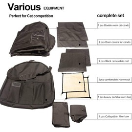 Mispace Portable Twin Compartment Show House Cat Cage Condo,Comfy Puppy Home Dog Travel Crate with Carry Bag/2 Hammocks/Mats & Collapsible Litter Box