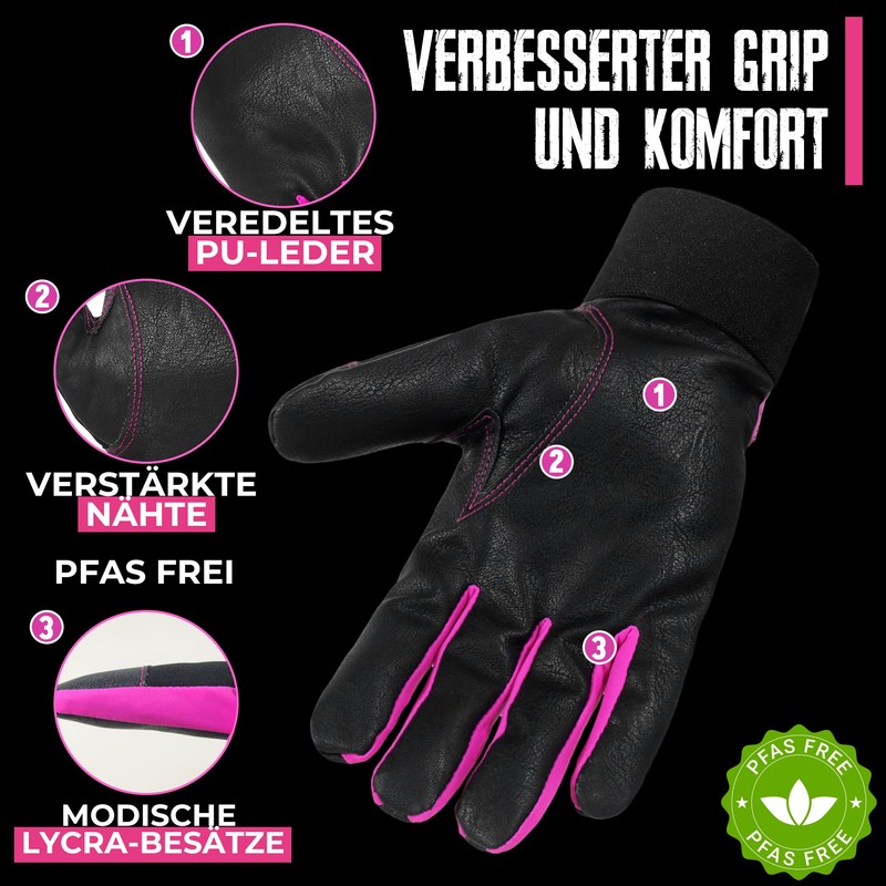 HANDLANDY Women's Thermal Winter Leather Work Gloves, Waterproof Cold Weather