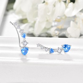 KINGWHYTE Heart Climber Earrings For Women 925 Sterling Silver December Birthstone Earrings Tanzanite Earrings Blue Crystal Jewellery December Birthday Gifts