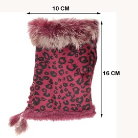 STEK Women Winter Faux Fur Half Finger Gloves Girls Warm Fingerless Mittens (Leopard Red)