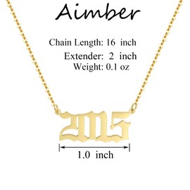 Aimber Birth Year Necklace 18K Gold Plated Birth Year Number Pendant Necklace Stainless Steel Birthday Year Necklace for Women,1970-2024(2015)
