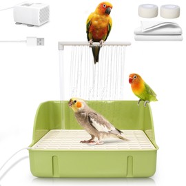 Automatic Parakeet Bird Bath with Pump, Large Bird Shower Fountain Indoor Bathtub with Running Water, Parrot Bath Tub Faucet for Pet Birds, African Grey, Cockatiel, Conure, Budgie, Lovebird (Green)
