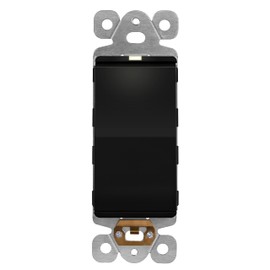 LIDER Lighted Decorator Switch, Residential Grade and UL Listed, Paddle Light Switch with Locator Light, Matte Finish Rocker Switch, Minimalist Design, 1-Pole, 3-Wire, 15A 120-277VAC, Black