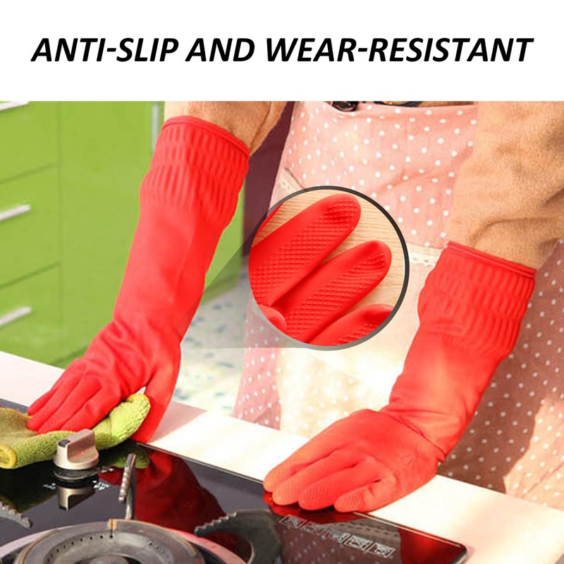 JTMKYO 2 Pieces Extra Long Kitchen Cleaning Rubber Gloves, Waterproof