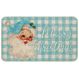 Generic AnyDesign Merry Christmas Doormat Santa Claus Plaid Blue Floor Mat Xmas Non-Slip Entrance Door Rug for Indoor Outdoor Home Kitchen Bathroom Porch, 17 x 29 Inch