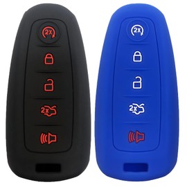 KUSTSOFT Silicone 5Bto Key Fob Cover Remote Case Keyless Protector Compatible with Ford C-Max Edge Escape Expedition Explorer Flex Focus Taurus Lincoln MKS MKT MKX Navigator M3N5WY8609(Black+Blue)