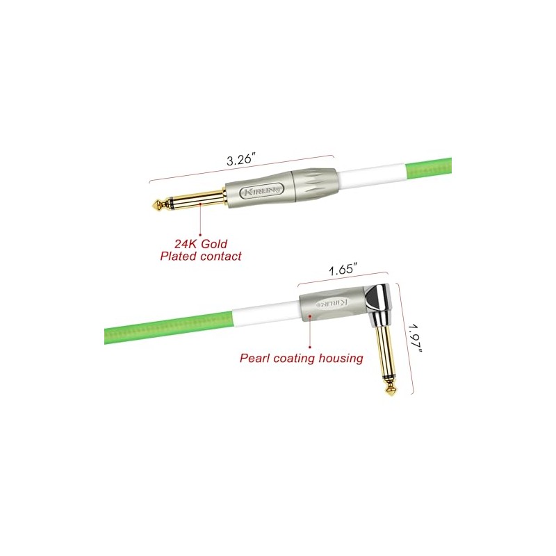 KIRLIN Cable IMK-202PFGL-30/GRF 1/4" Premium Coil Instrument Cable, 30', Green