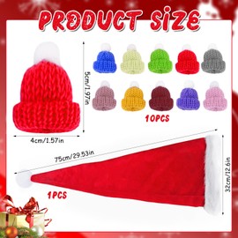 Christmas Hat, Santa Hat, Red Plush Santa Hat & 10 Mini Hats, Christmas Hat with Thick Fur Edge, Warm Christmas Party Accessories, 32 x 75 cm, Suitable for Adults and Children