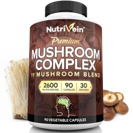 Nutrivein 11 Mushroom Blend Immune Support Herbal Supplement 90 Capsules