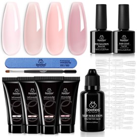Beetles Poly Extension Gel Nail Kit, 4 Colors Milky White Nude Pink Neutral Poly Nail Gel Builder Hybrid Jelly Gel with Base&Top Coat Set DIY Nail Art Gift for Women