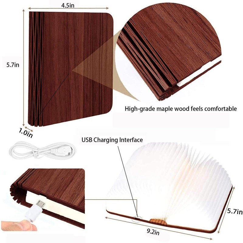 5.7 Inch Wooden Book Lamp, Multicolor Folding Book Lamp Automatically