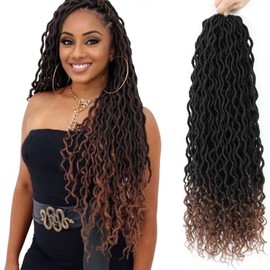 Goddess Locs Crochet Hair 22 Inch 6 Packs Ombre Brown Faux Locs Crochet Hair Pre Looped Crochet Faux Locs with Curly Ends(22 Inch,6 Packs,1B/30)