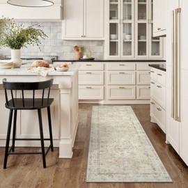 LIVEBOX Kitchen Runner Rugs Non Skid Washable Rug Runner 2x6, Low-Pile Farmhouse Beige Boho Bathroom Rugs, Vintage Rug Neutral Hallway Rug Runner Long Entryway Rug for Bedroom