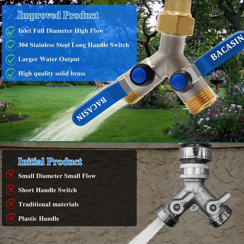 Brass Garden Hose Splitter, Garden Hose Splitter 2 Way Heavy