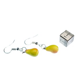Miniblings 3D Pear Earrings Hanging Fruit Pear Food Kawaii Children's Jewellery – Handmade Fashion Jewellery I Earrings Silver Plated, Plastic