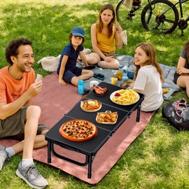 Anbte 3ft Low Folding Picnic Table, Thicker Aluminum Small Camping Table with Storage Bag, Portable Handle, Lightweight, for Camping Beach Party Picnic Floor, 34.2" x 15.7" x 10.3", Black