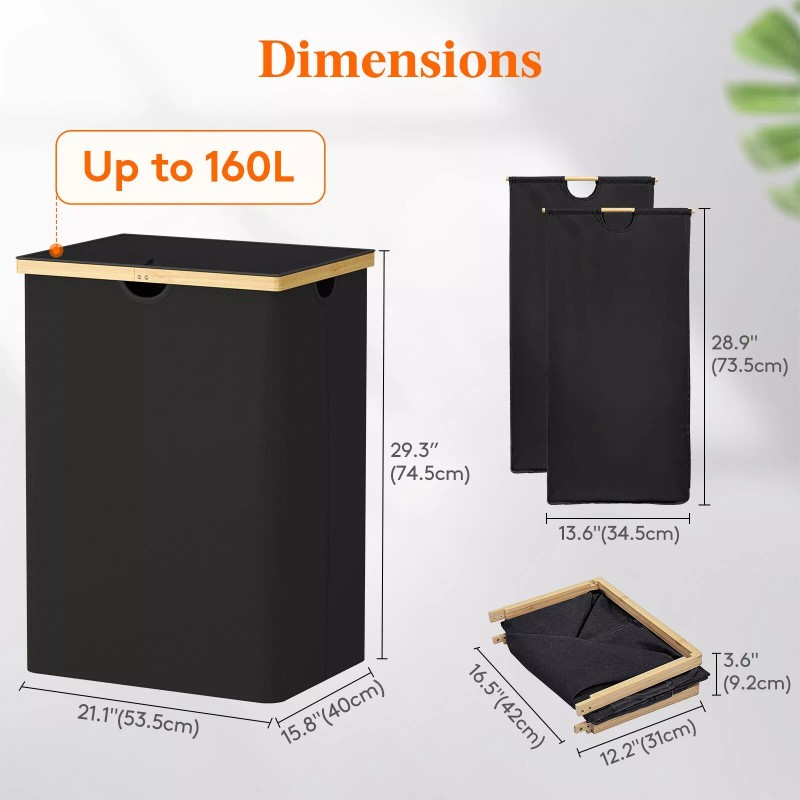 Lifewit 160L Double Laundry Hamper with Lid, Extra Large Bamboo