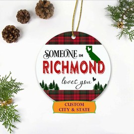 Christmas Ornaments 2023 Custom City, State - Someone in Richmond California State Love You - Long Distance Relationships Gifts for Family and Friend - Keepsake Xmas Ornaments Plastic 3 Inches