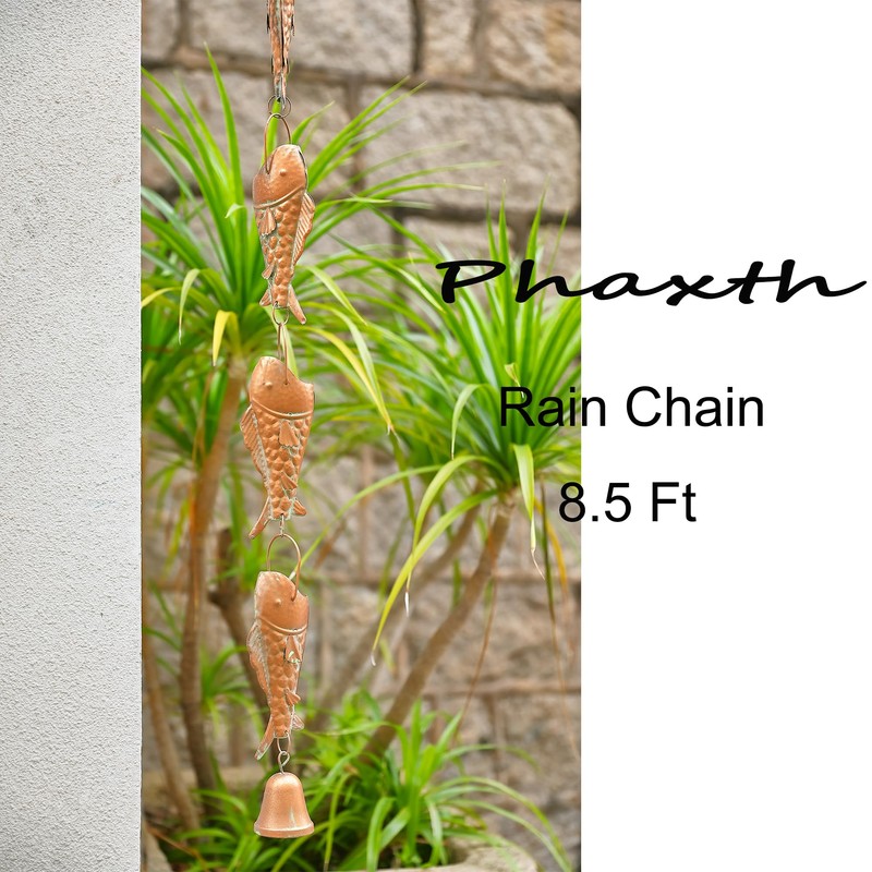 Copper Patina Rain Chain with Rainbow Trout for Heavy Rain,