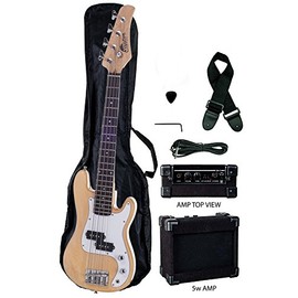 RAPTOR 38 Inch Kids Child 4 String Electric P Bass Package - NATURAL with 5W Amp, Gig Bag, Strap, Cable, Picks