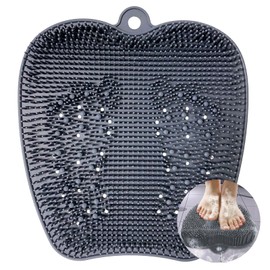 Luckyiren Extra Thicker & Larger Foot Scrubber Mat for Shower, Silicone Back Body Exfoliator Massager Cleaner Washer with Non Slip Suction Cup, Exfoliating Scrub Brush Pad for Women Men Elderly