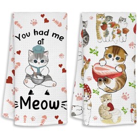 TAGDANK Cute Cat Kitchen Towels Set of 2, Cat Kitchen Accessories, Cat Mom Gifts for Women, Cats Decoration for Cat Lovers, Cute Dish Towels Decorative Set for Kitchen & Bathroom, 16×24 Inch - 01