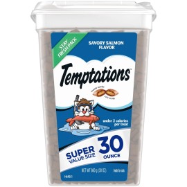 Unbranded New Temptations Savory Salmon Flavor Crunchy And Soft Treats For Cats,30 Oz Tub