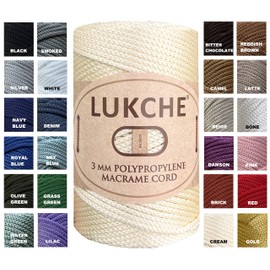 Lukche 3mm Premium Polyester Macrame Cord (147 Yards), (8.82 Oz) 100% Polypropylene Macrame Rope, Colorful Yarn Crochet Macrame Bag Craft for Wall Hangers, Bottom Plates, Carpets (1 Cream)