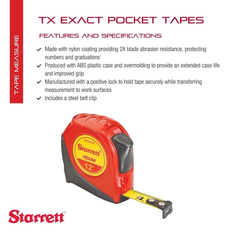 Starrett Exact Retractable Imperial Pocket Tape Measure with Nylon Coating,