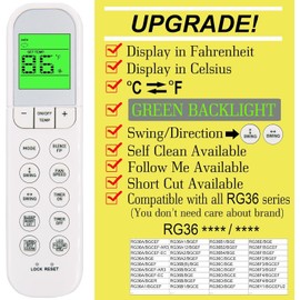 Replacement Remote Control for Midea ComfortStar FrigidaireAC Cooper&Hunter AC Air Conditioner RG36B/BGE RG36F/BGEF RG36A/BGEF-AR3 RG36B/BGCE RG36Y1/BGCEFU2 RG36F1/BGEFU1 RG36B4(B)/BGE RG36B2/BGEF -B