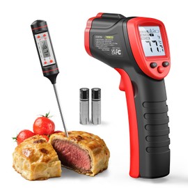 Eventek Infrared Thermometer, -50°C ~ 600°C Temperature Meter with 304 Meat Thermometer, Non-Contact Digital Laser Thermometer, Adjustable Emissivity for Kitchen/Grill/Cooling/Industry