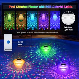 WIOR Solar Pool Chlorine Floater Remote Control Solar Floating Dispenser with Colorful Light, Adjustable Release & Easy Opening, Fit 4x3 inch Chlorine Tabs Holder Floater for Spa Hot Tub Swimming Pool